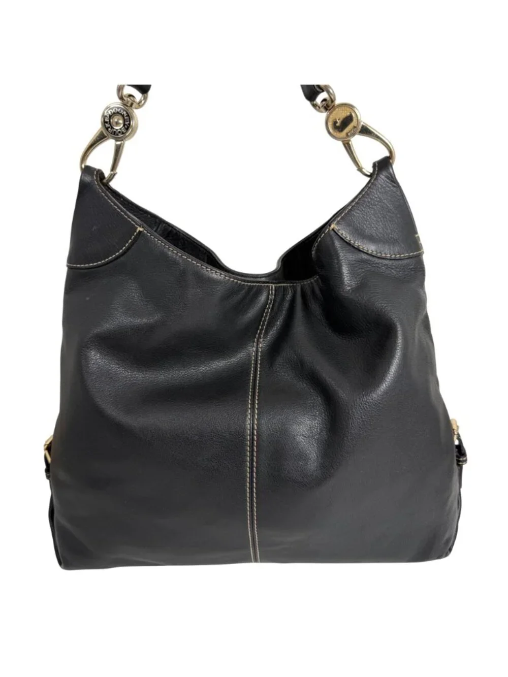 Dooney Bourke Black Leather Large Slouchy Hobo Shoulder Bag Toggle Clasp Strap